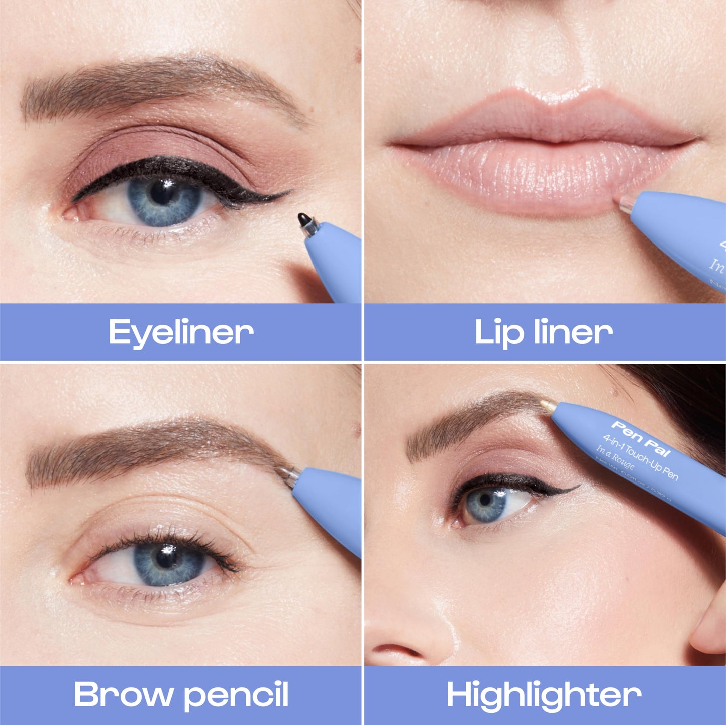 Alleyoop Pen Pal 4 in 1 Makeup Pen – All-in-One Eyeliner, Lip Liner, Highlighter & Concealer Pencil, Eyebrow Pencil for Women, Compact Travel Makeup Easy Touch-Ups On the Go,Vegan (In A Rouge - Light)