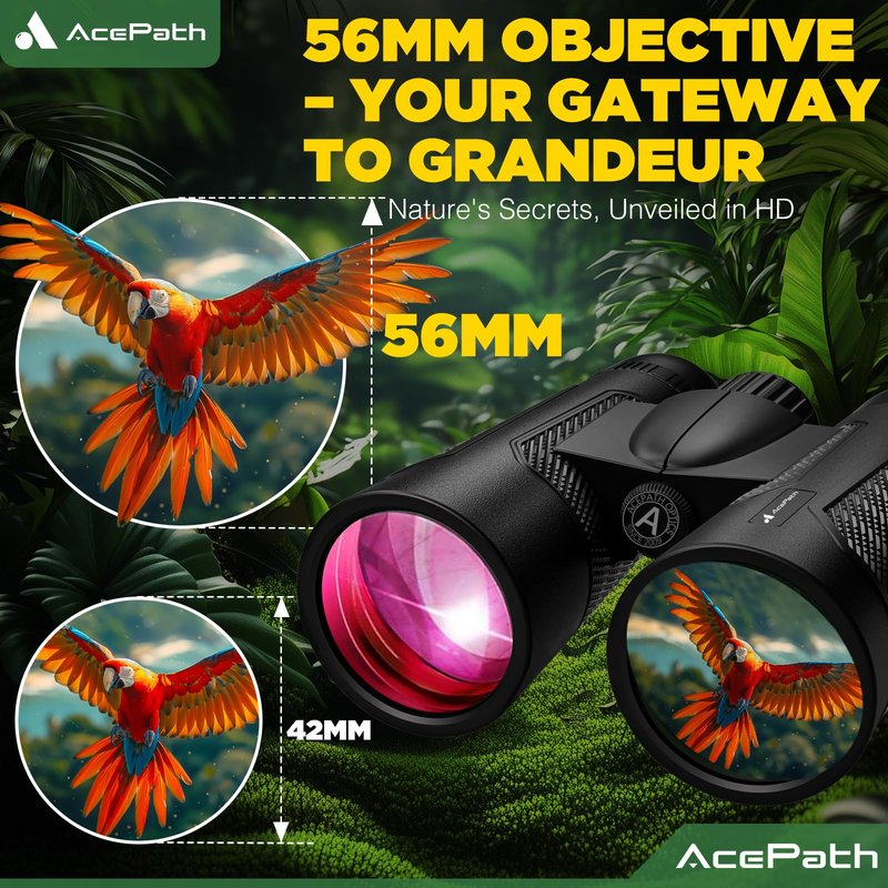AcePath 15x56 Binoculars for Adults High Powered - Large View Binoculars with Clear Low Light Vision - Waterproof Compact Binocular for Hunting Camping Cruise Travel Bird Watching