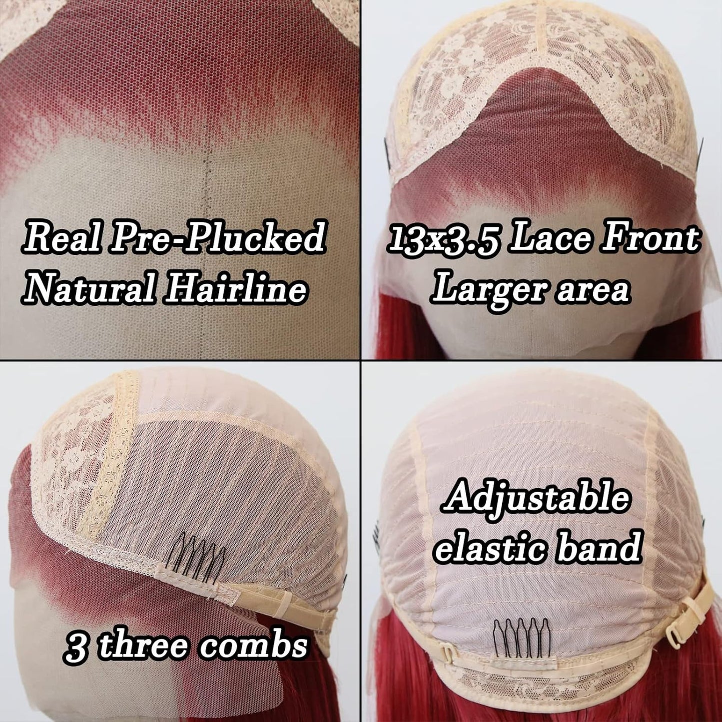 99J Burgundy Lace Front Wig - Long Straight Synthetic Hair, Pre-Plucked Natural Hairline for Black Women | Heat Resistant Fiber, Daily Wear