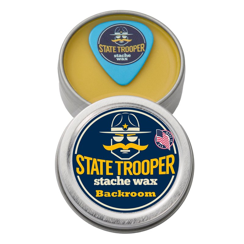 State Trooper Mustache Wax for Men – Medium Hold with Beeswax, Coconut Oil & Lanolin – Natural Moustache Styling with Backroom (Tobacco Scent) - Nourishing Conditioner & Sculpting - One Ounce Tin