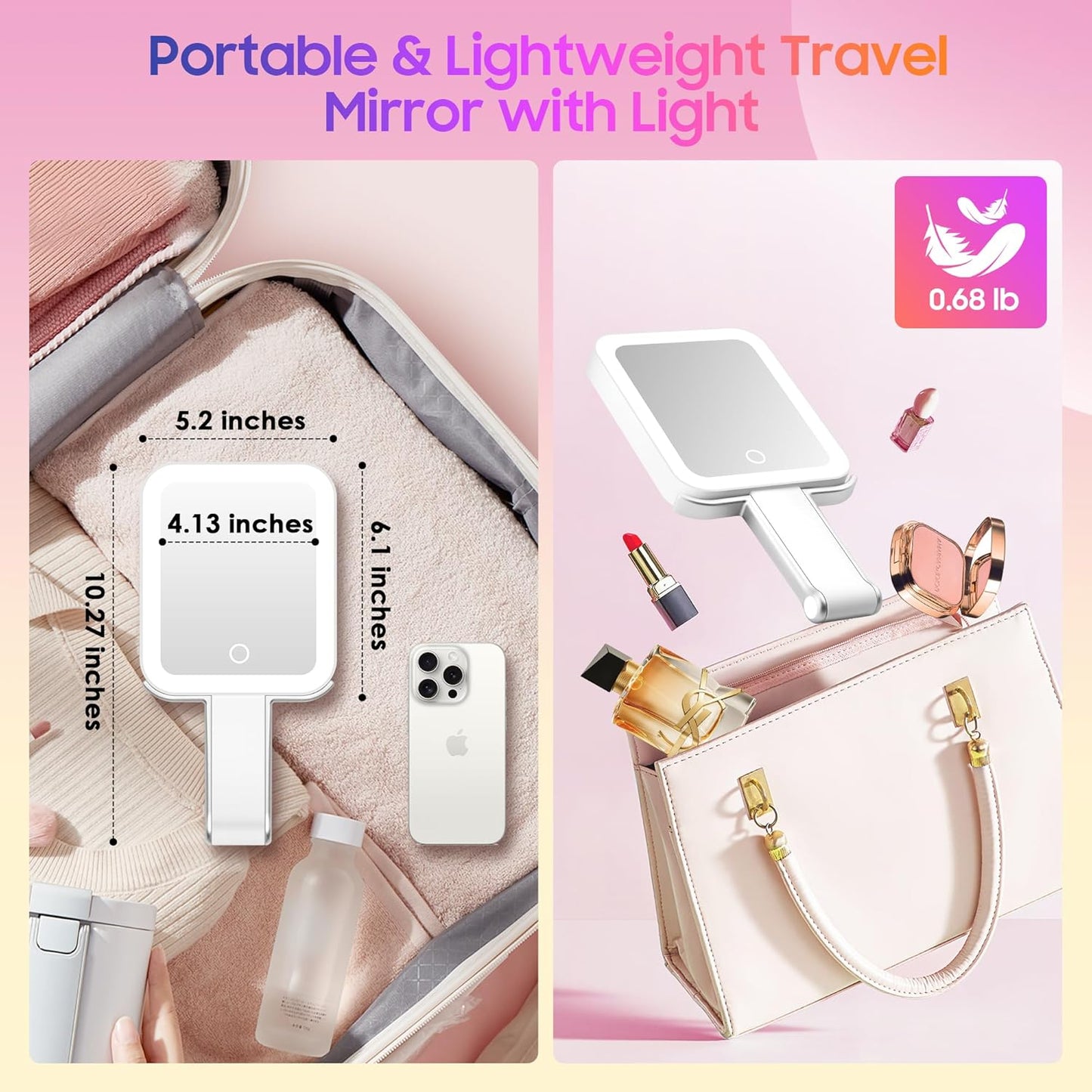 Magnifying Travel Mirror with Light - 30X/1X Double-Sided, Adjustable Brightness, Portable for Makeup & Desktop Use