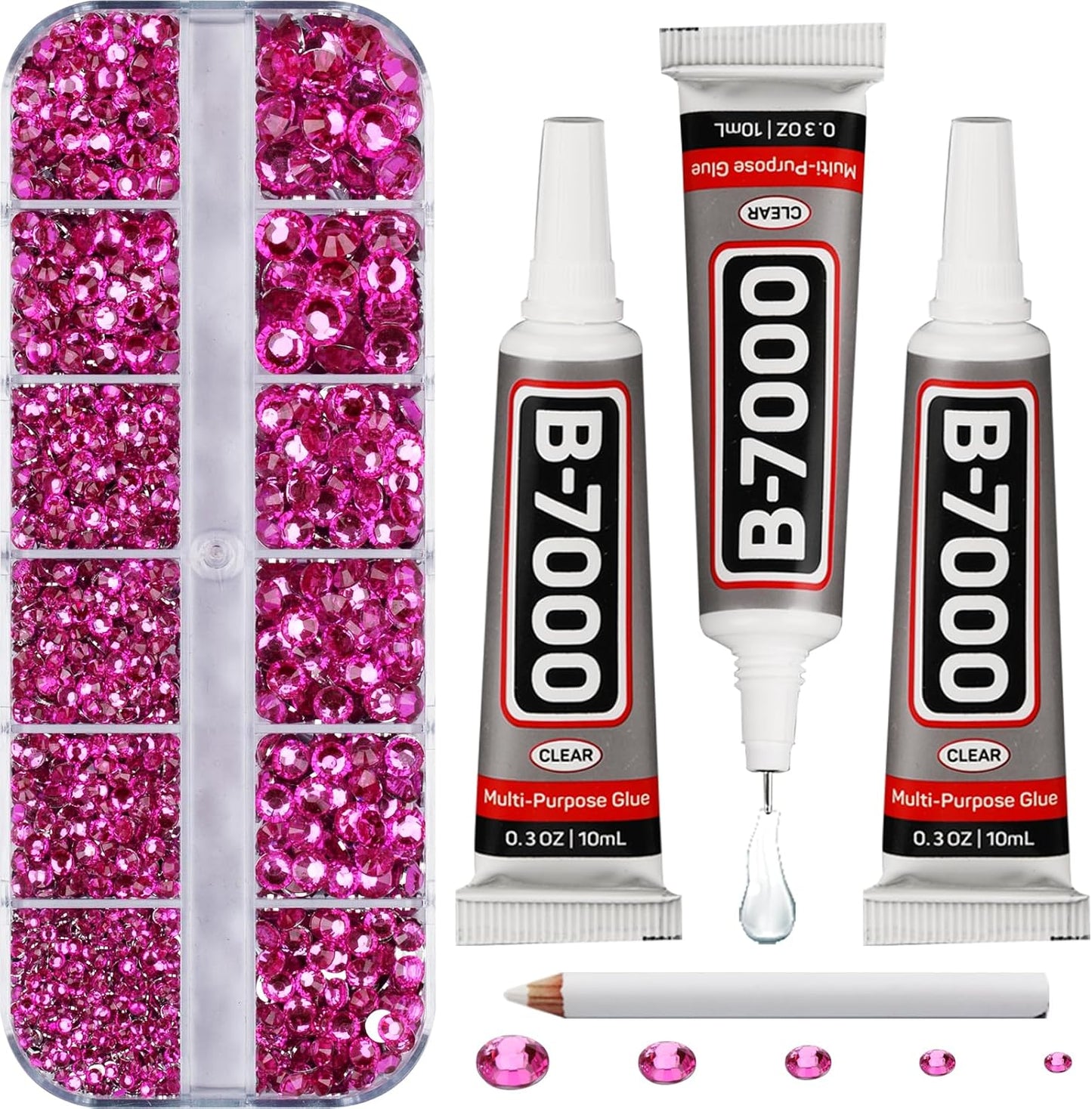 Red Rhinestones Bedazzler Kit - 6500 Pcs Flatback Crystals & B7000 Glue | 2-6mm Resin Gems for Crafts, Clothes, Shoes, Nails