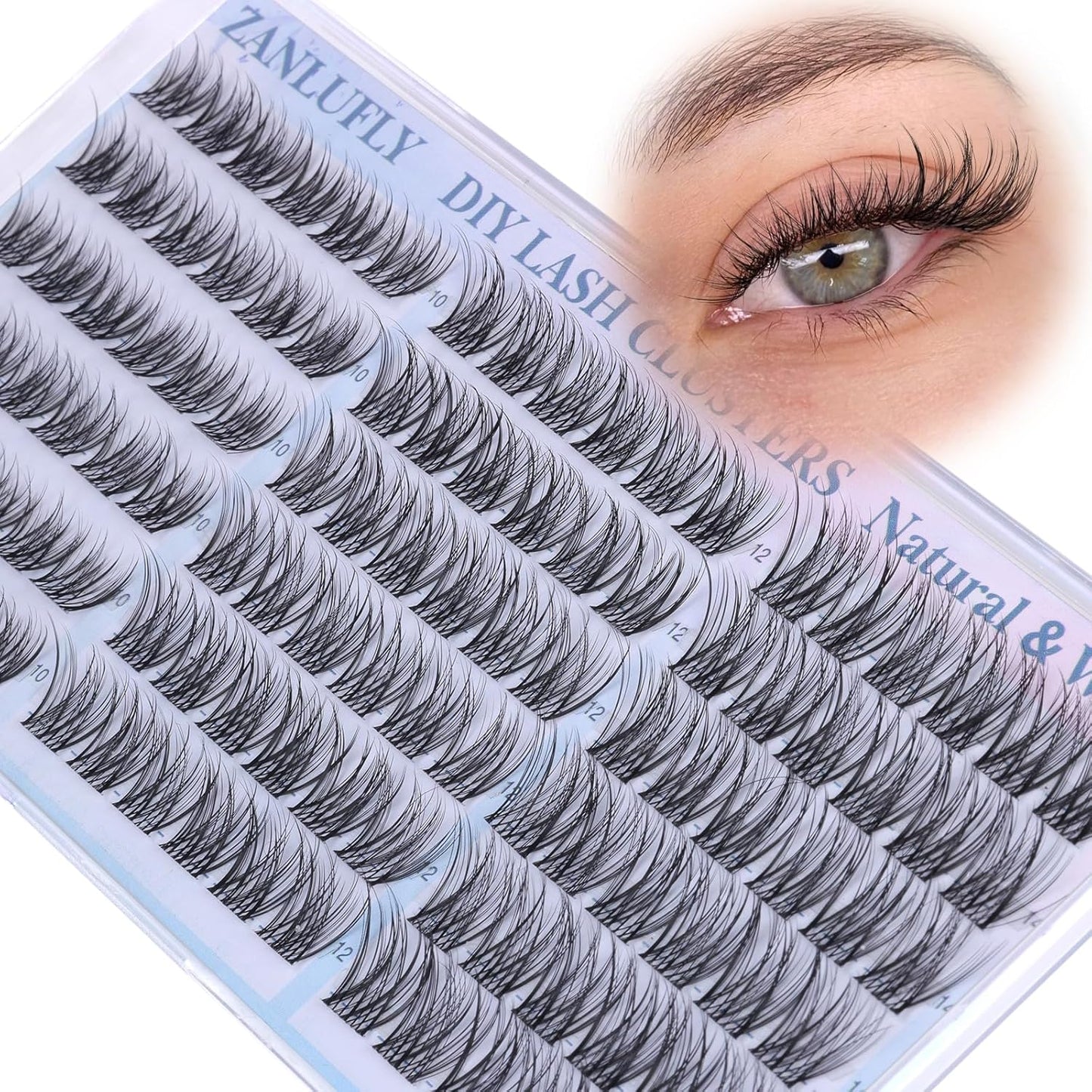 Natural CC-Curly Cluster Lashes - Wispy Eyelash Extensions with Clear Band | 10-14MM Individual DIY Lashes