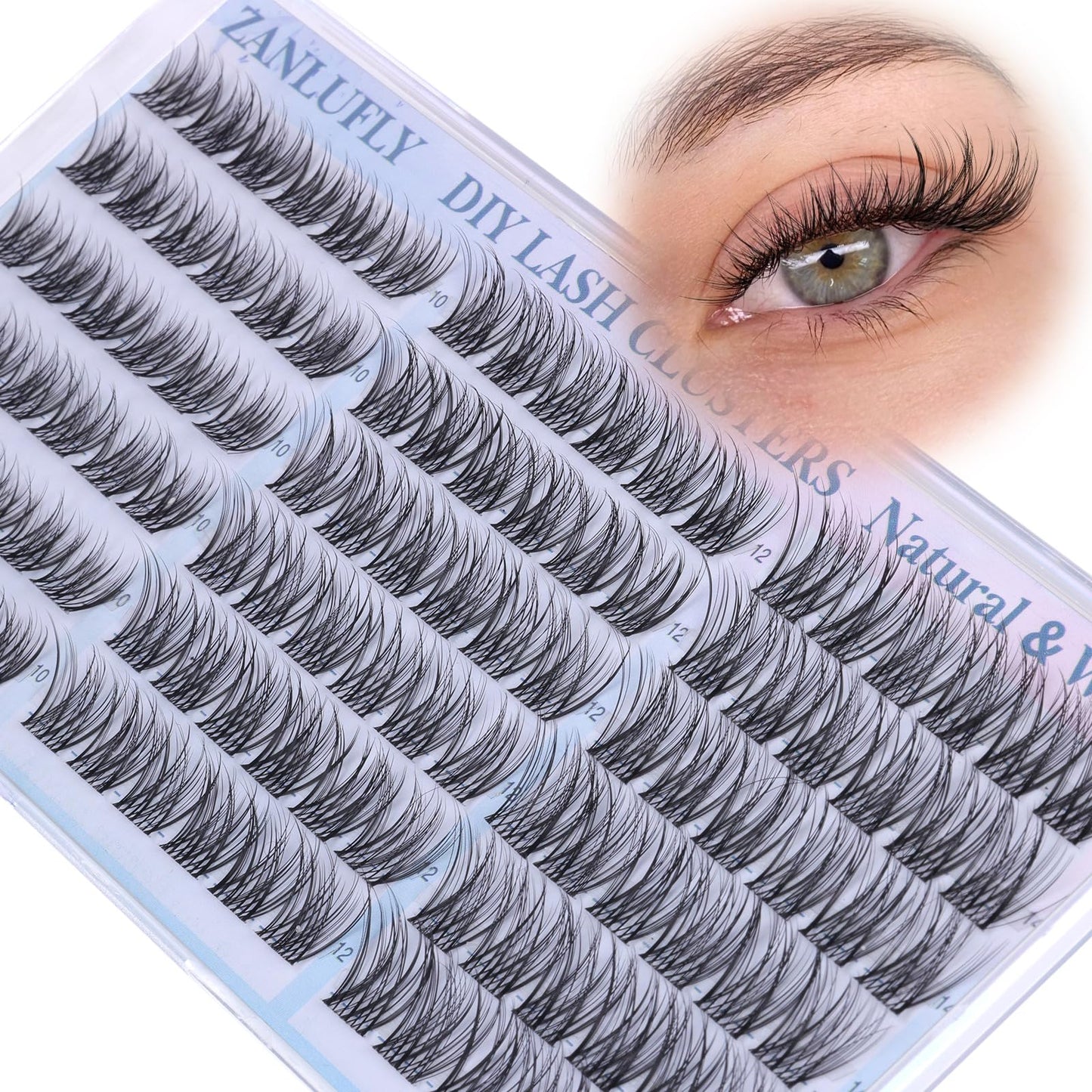 Lash Clusters Natural CC-Curly Cluster Lashes zanlufly Clear Band Eyelash Clusters Wispy Eyelash Extension 10 12 14MM Individual Lashes DIY Lash Extension