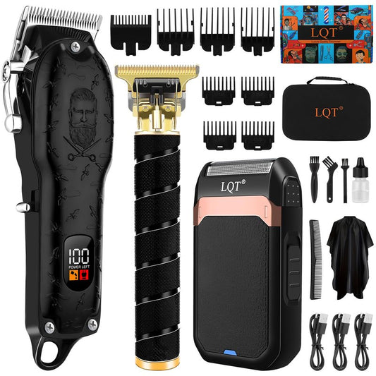 LQT Vintage Black Professional Hair Clippers for Men, Cordless T-Blade Beard & Mustache Trimmer Kit, LED Display, Rechargeable Electric Hair Cutting Machine for Home & Barber, Best Gift for Holidays
