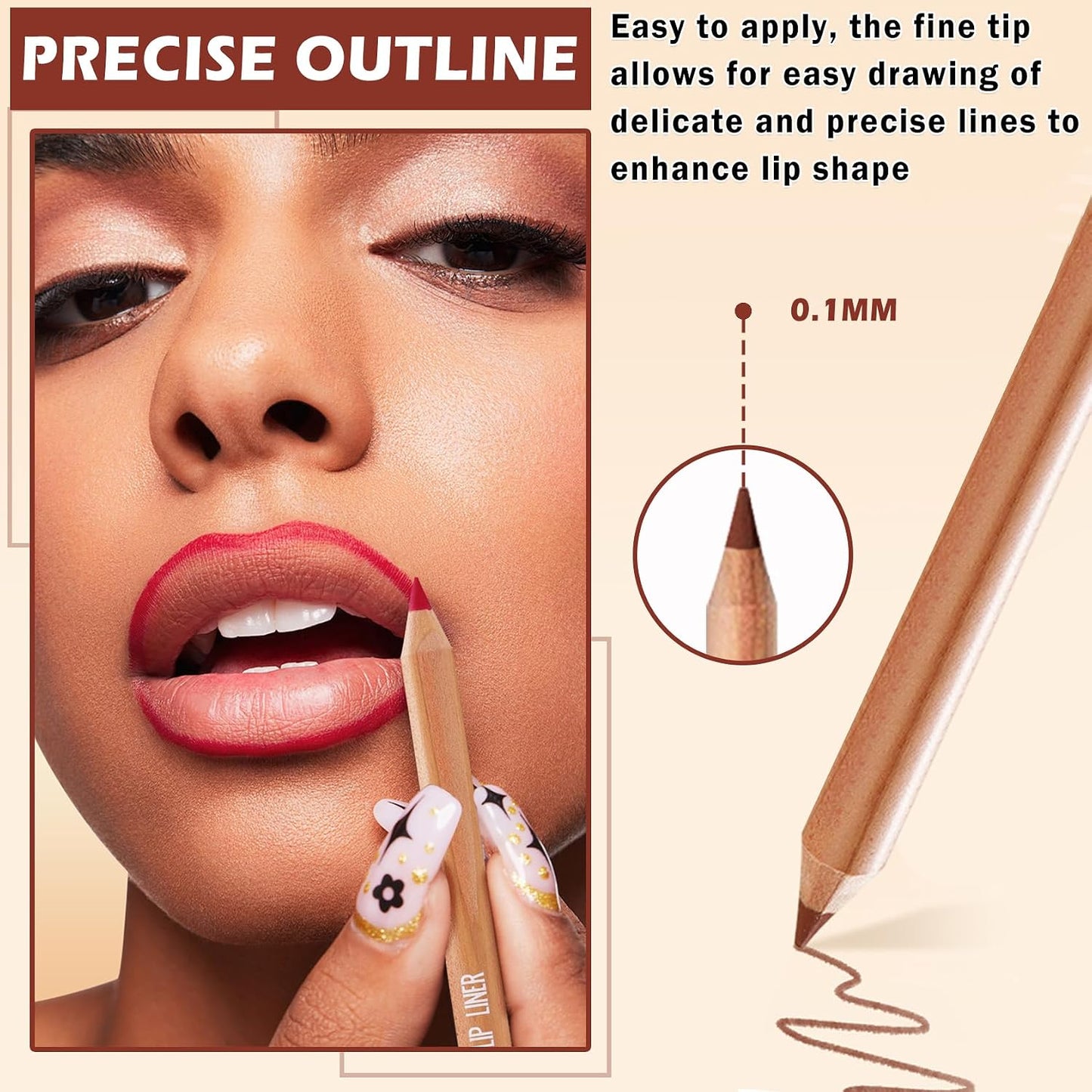 Lip Liner Set - 12PCS High Pigmented Smooth Lip Pencils | Long Lasting Matte in Brown, Pink, Red