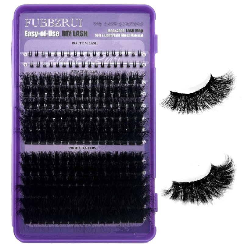 FUBBZRUI Lash Clusters with Bottoms Wispy Dramatic Individual Lashes D Curl 12-22mm Long Thick Mega Volume Eyelash Clsuters 150D+ 200D DIY Lash Extension