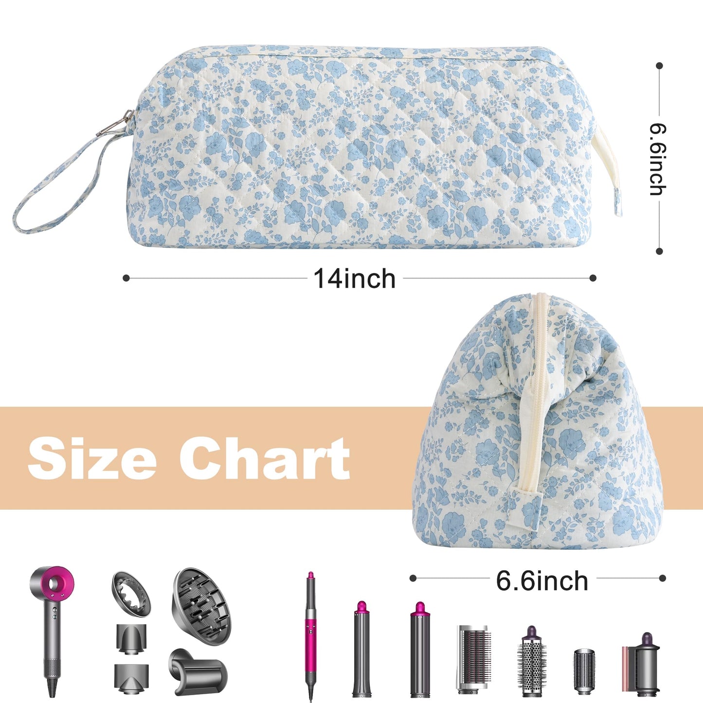 UUYUUY Hair Tools Travel Bag with Divider, Hair Tool Organizer Case for Dyson Airwrap & Shark FlexStyle, Large Capacity Storage Bag for Hair Dryer Curling Iron & Styling Accessories, Blue
