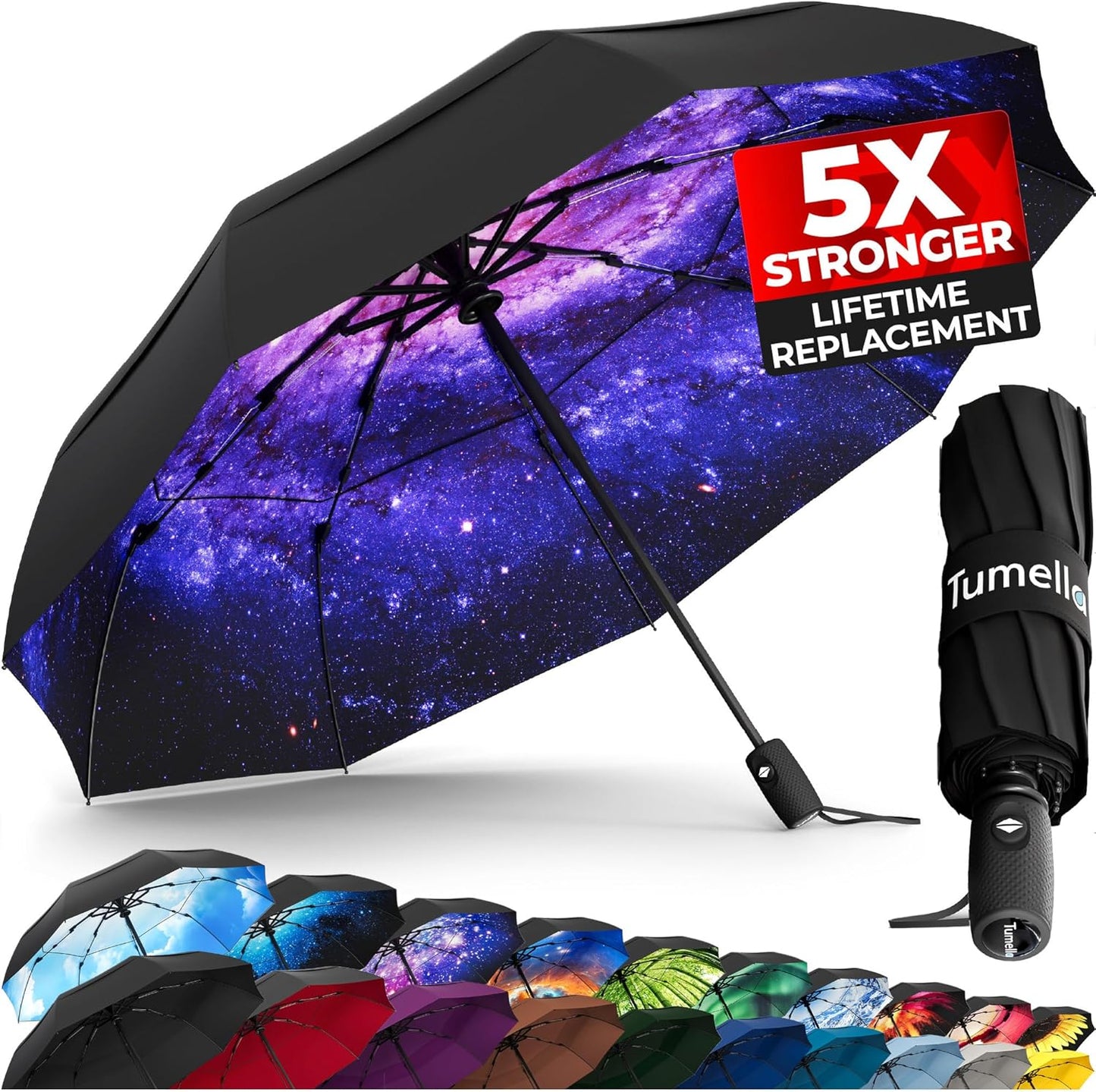 Strongest Windproof Travel Umbrella - Compact, 100MPH Tested | Lightweight, Automatic Folding, One-Handed Use