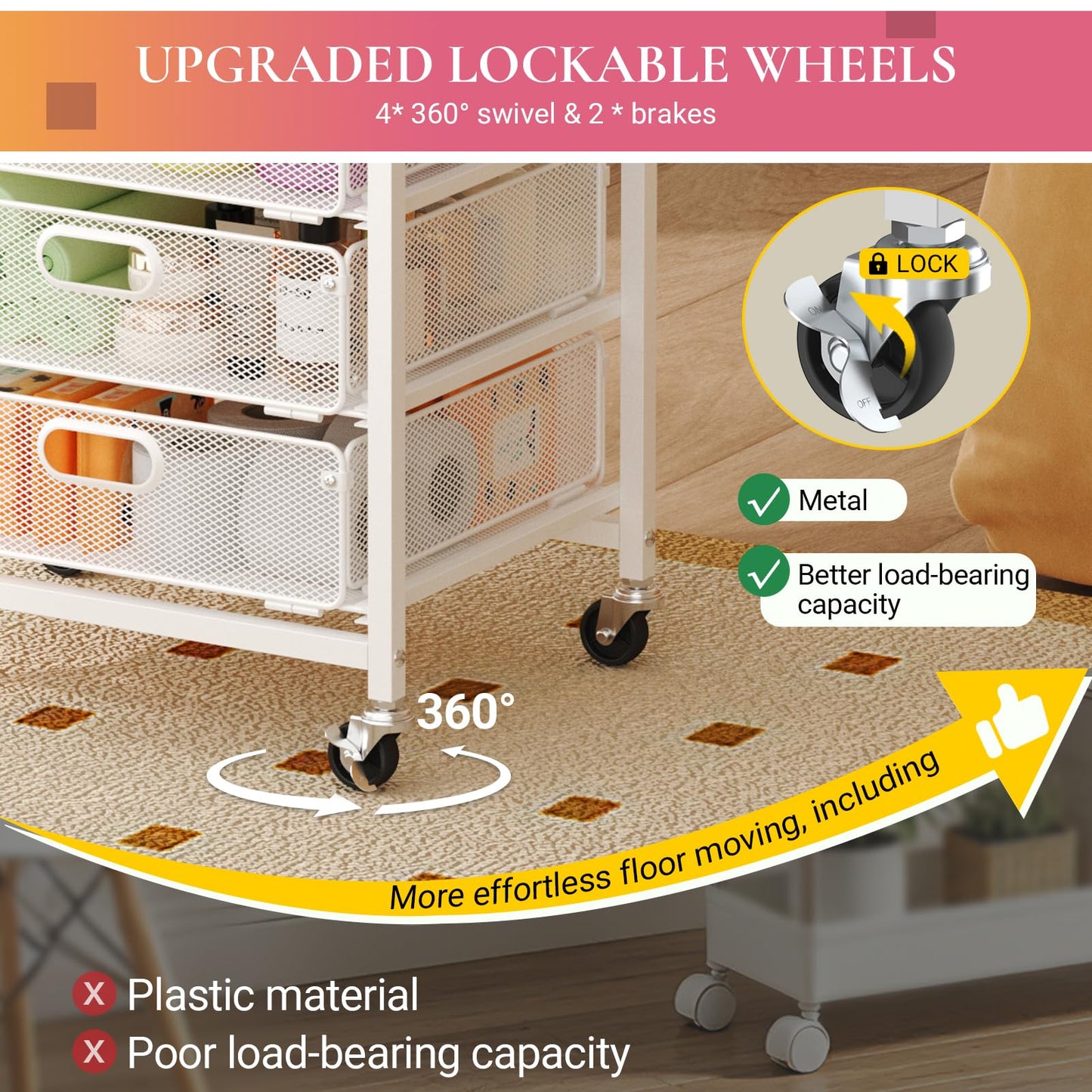 Goovilla Rolling Makeup Organizer Cart with Drawers, 5 Tier Metal Floor Skincare Vanity Organizers with Lockable Wheels, Make Up Storage Cart for Cosmetics Display, Nail Polish, Perfume, White