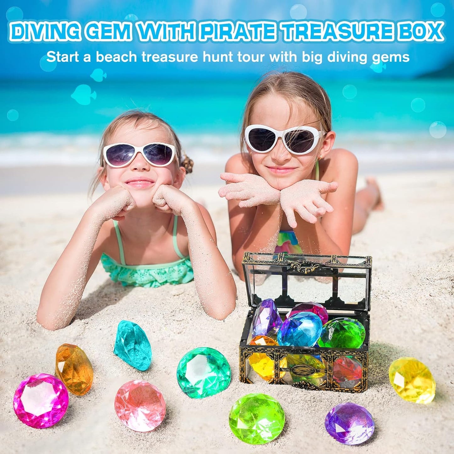 Colorful Diving Gem Pool Toy Set - 10PCS Treasure Chest Gems for Kids | Underwater Fun for Swimming Parties