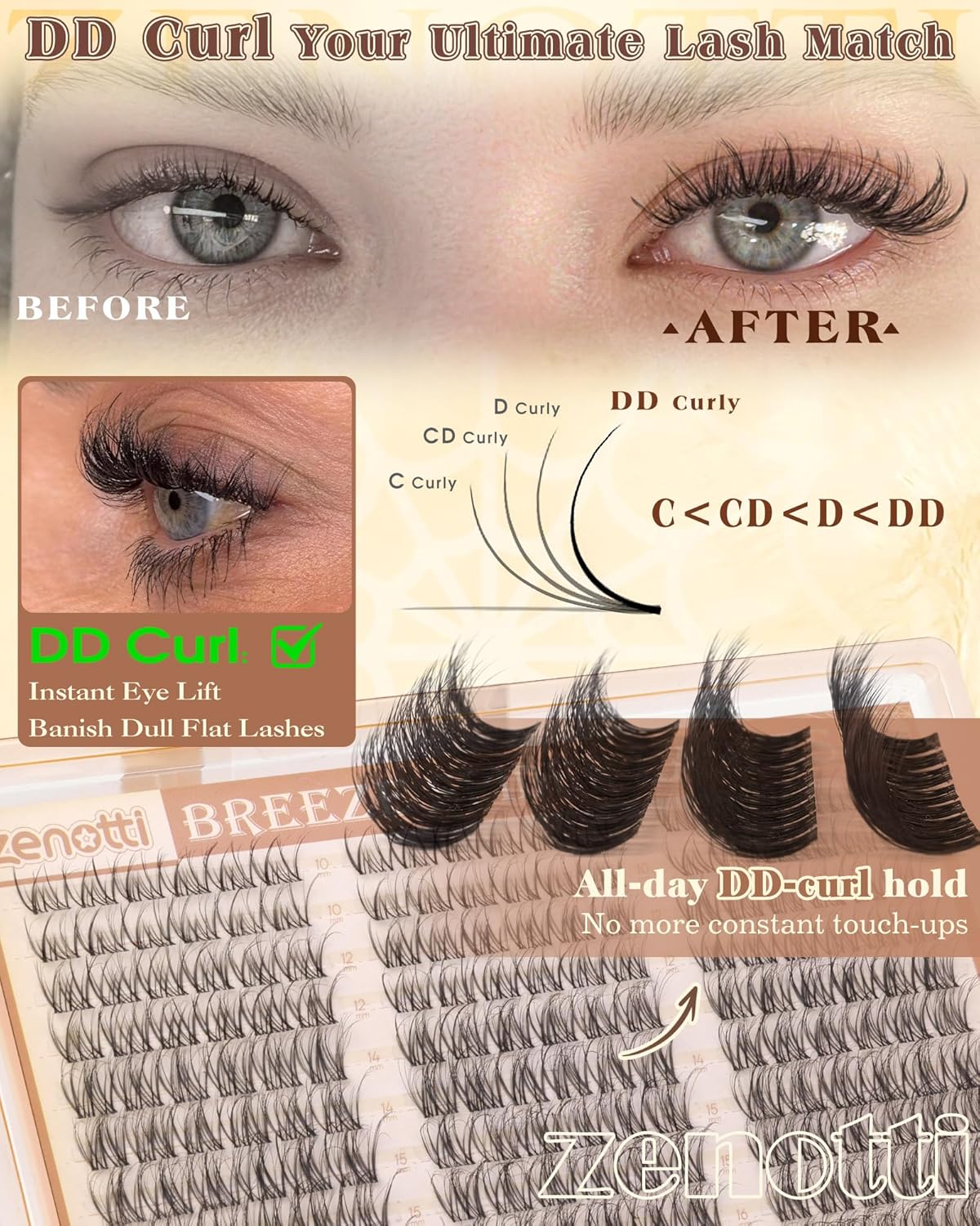Natural Eyelash Clusters - Spider Breeze DD Curl 180PCS Wispy Extensions | Kim K Style with Invisible Band