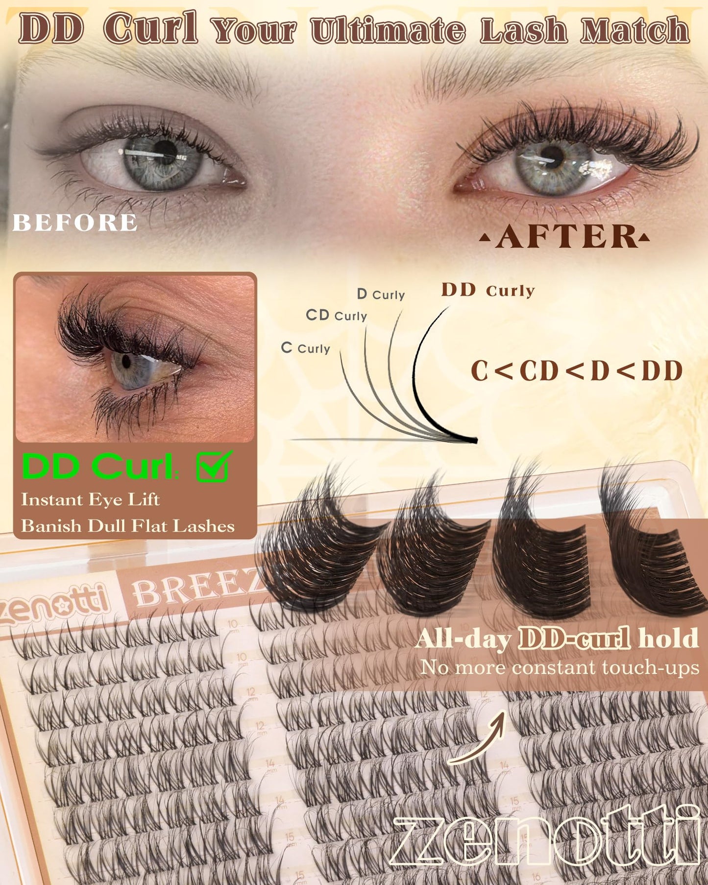 Spider Breeze Lash Clusters DD Curl 180PCS Natural Eyelash Clusters Wispy Cluster Eyelash Extensions Breeze Venus Lashes Cluster with Invisible Band Kim K Style Eyelash Extensions by zenotti