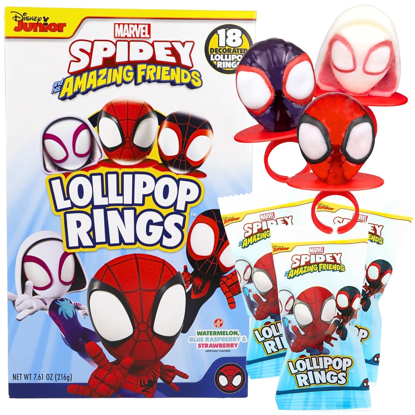 Spidey and His Amazing Friends Lollipop Rings - Individually Wrapped Birthday Party Favors | Box of 18