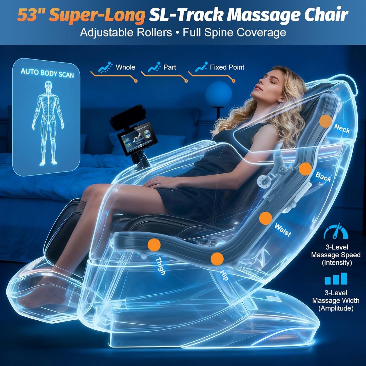 Full Body Massage Chair - Zero Gravity SL-Track Shiatsu Recliner with AI Voice Control | G6 Black, Heating & LED Remote