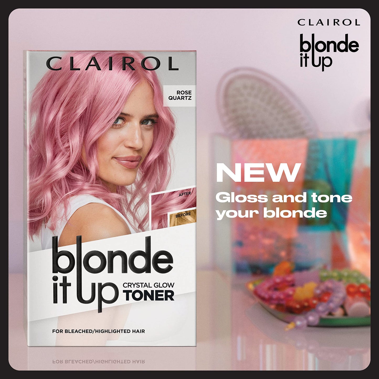 Clairol Blonde It Up Crystal Glow Toners Demi-Permanent Hair Dye, Rose Quartz Hair Color | Ammonia Free | Add Pearlescent Tones to Pre-Lightened Shades | Neutralizes Warmth | Pack of 1