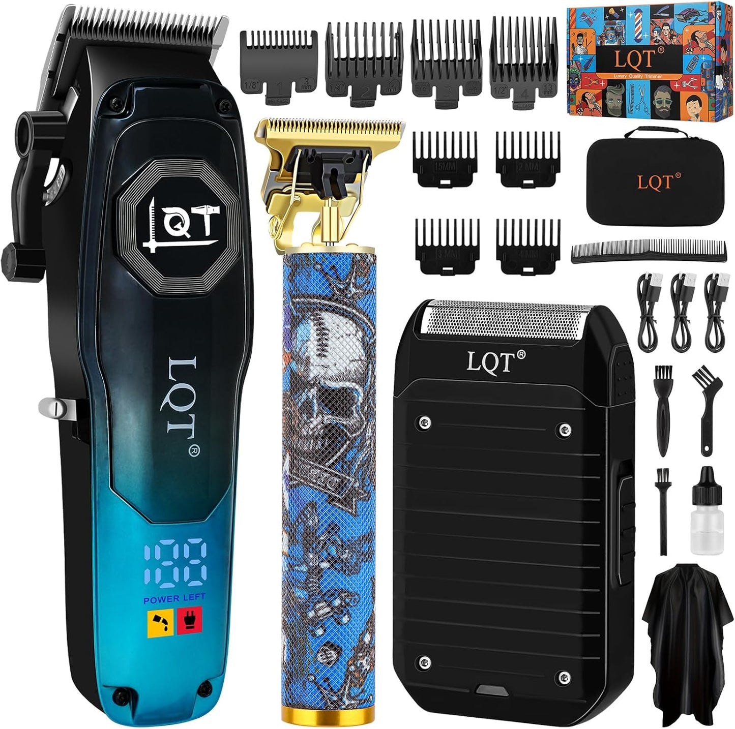 Men’s Grooming Kit - Barber-Grade Cordless Hair Clipper & Beard Trimmer Set | High-Speed Motor, USB Charging, LED Display, Gradient Blue