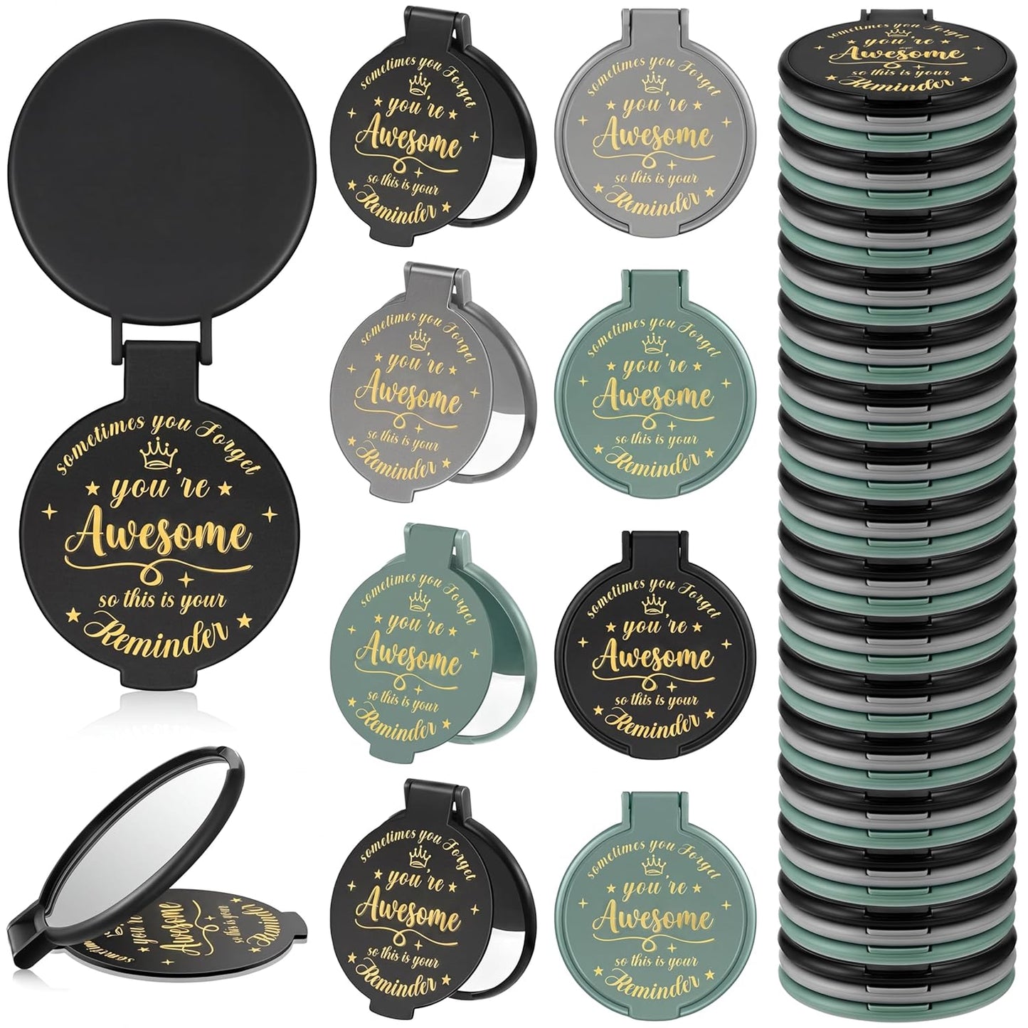 Inspirational Compact Mirror Set - 36 Pcs 2.76 Inch Mini Mirrors | Perfect Galentine's Day Gifts for Women