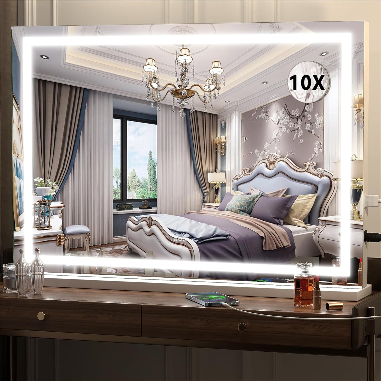LED Makeup Mirror with Lights - 31.5" x 22" Dimmable Touch Screen Vanity Mirror | Round Black Design