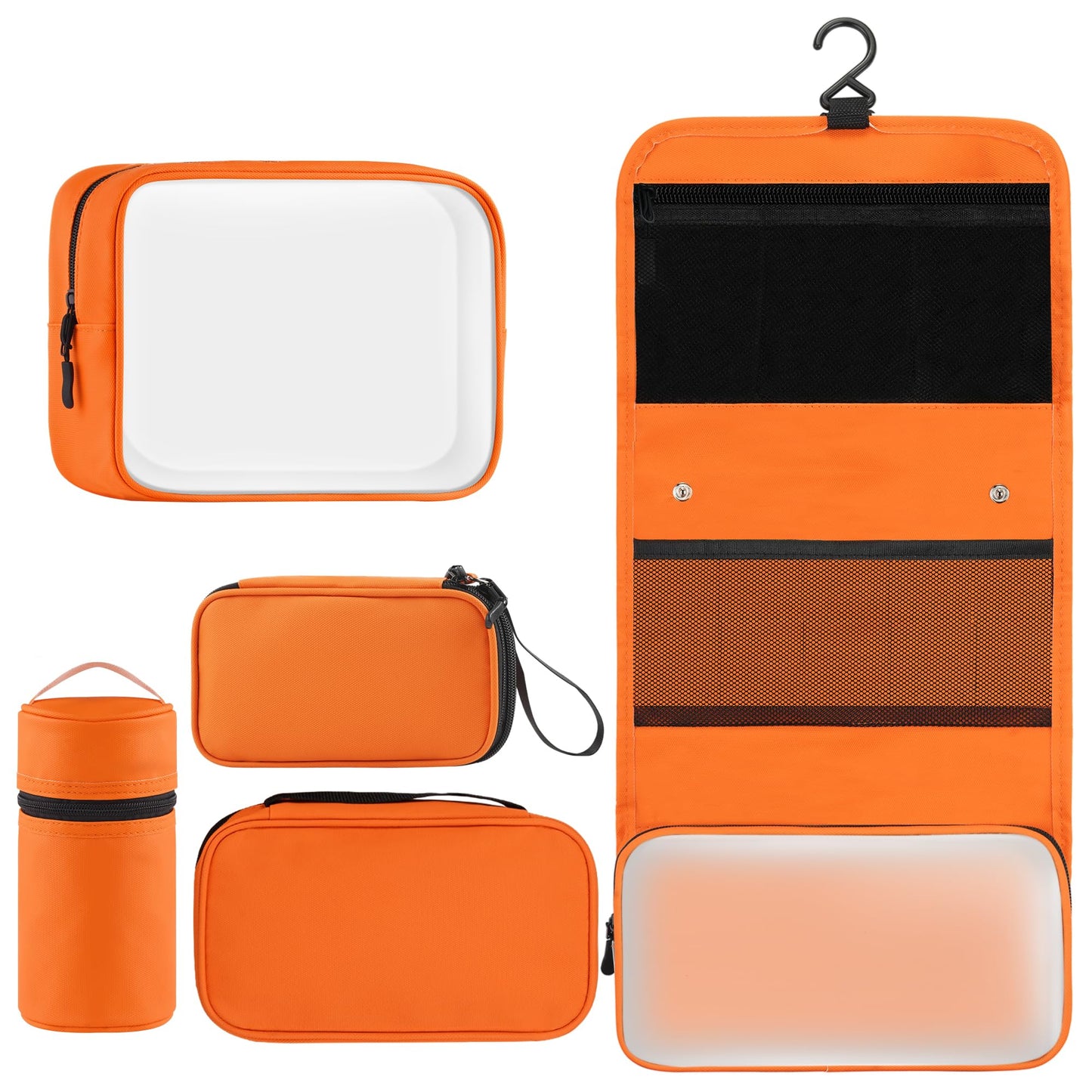 Toncoke Travel Toiletry Bag Set, Hanging Toiletry Bag Premium Faux Leather, Toiletry Bag for Women & Men, Travel Essentials Makeup Bag Water-resistant, Faux Leather Orange