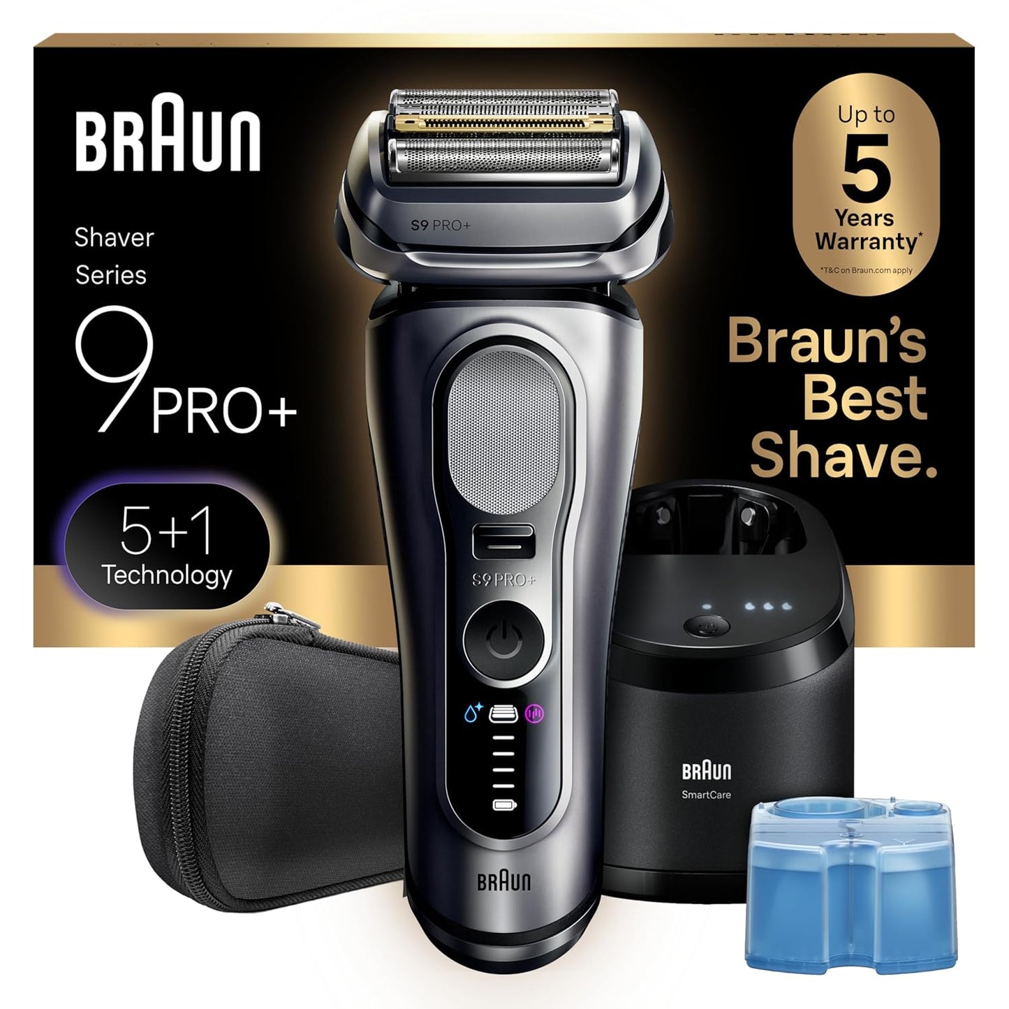 Braun Electric Razor for Men - Series 9 PRO+ Foil Shaver with Precision Trimmer | SmartCare Center, Silver, 9667cc