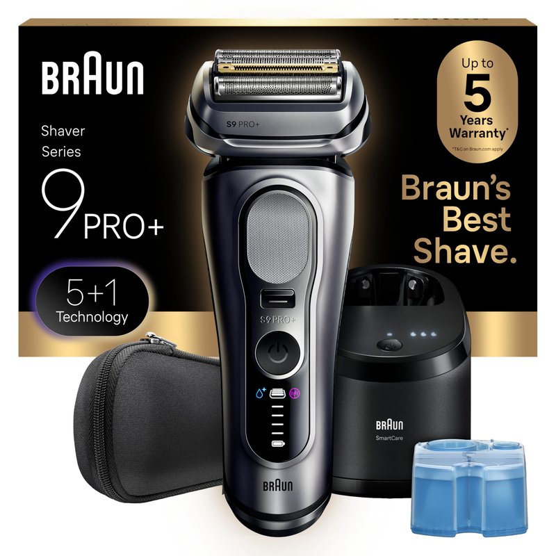 Braun Electric Razor for Men Series 9 PRO+ Electric Foil Shaver with Precision Trimmer and 6in1 SmartCare Center, Silver, 9667cc