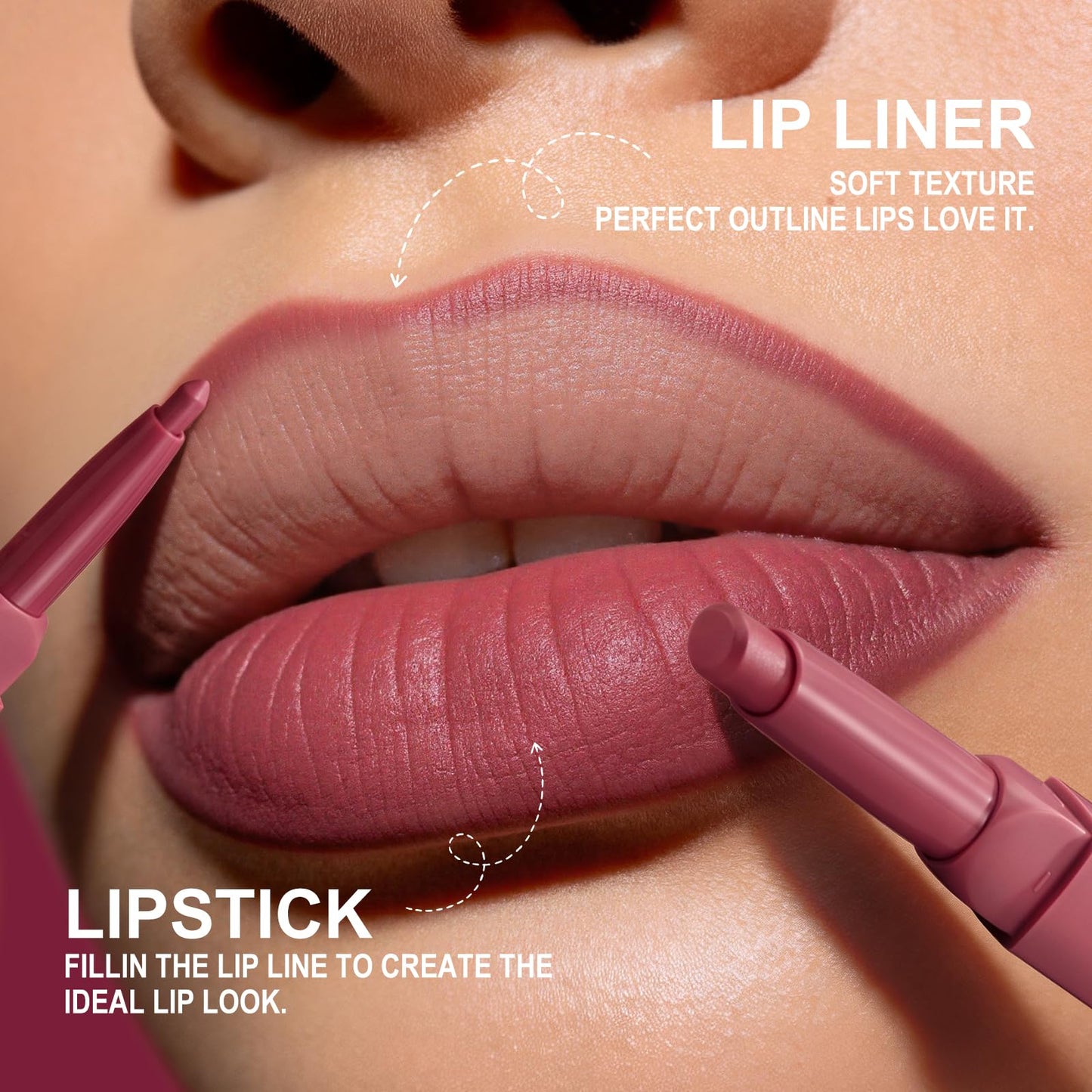 LANGMANNI 2-in-1 Lipstick & Lip Liner Set,2 Colors Set|Angled Lipstick+Matching Lipliner Pencil|Velvet Matte Finish,Long-Lasting & Smudge-Resistant|All-in-One Lip Makeup Kit for Women(#1+2)
