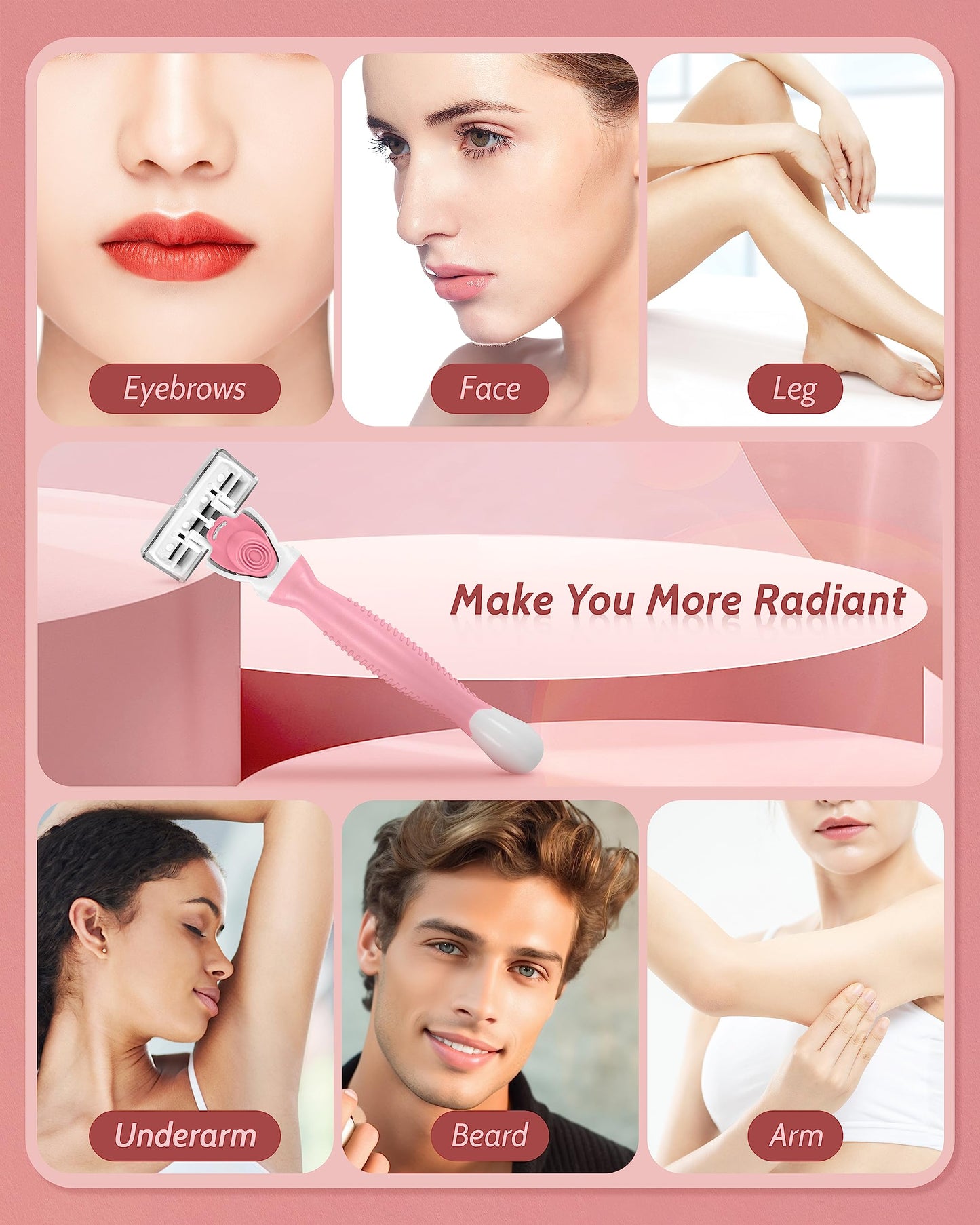 Razors for Women Sensitive Skin with 15 Blade Refills, 6 Blades Women’s razors for Shaving Including 2 Travel Razors for Women with 15 Blade Refills,Green