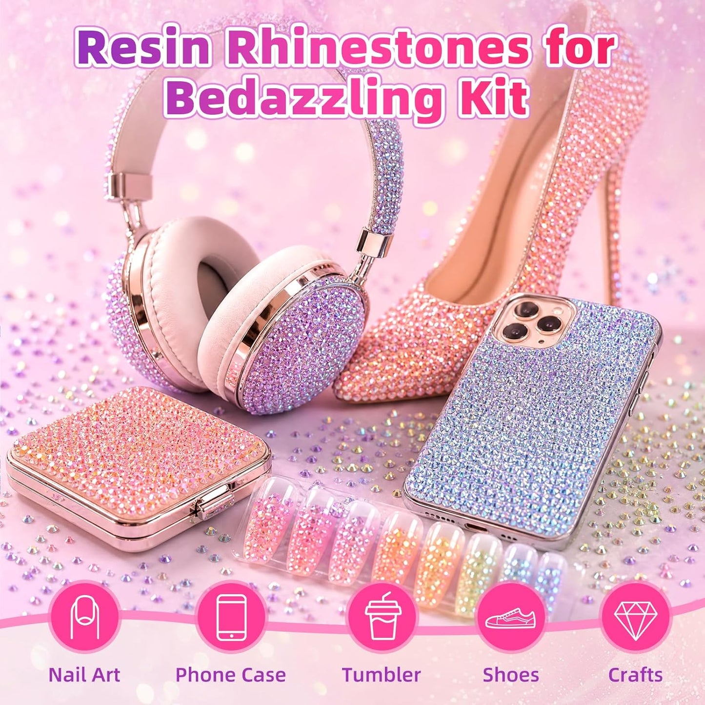 Resin Jelly Rhinestones Kit - 40000 Pcs 3mm Flatback Gems with Glue & Tools | DIY Arts & Crafts Set