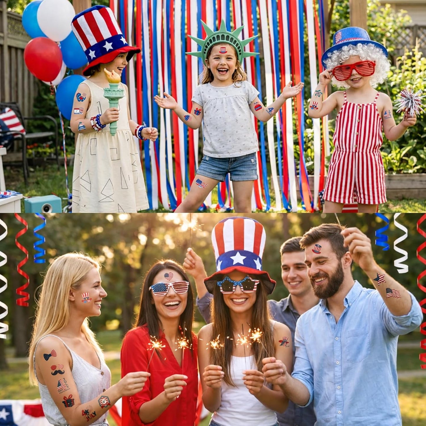Fourth of July Temporary Tattoos - 105 Patriotic USA Stickers for Party Favors | Red, White & Blue Designs