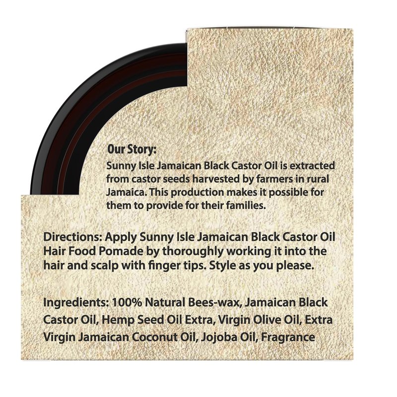 Sunny Isle Jamaican Black Castor Oil Hair Food Pomade For Men - Beard Balm, Moisturizes, Controls Frizz, Anti-Dandruff - 4 oz