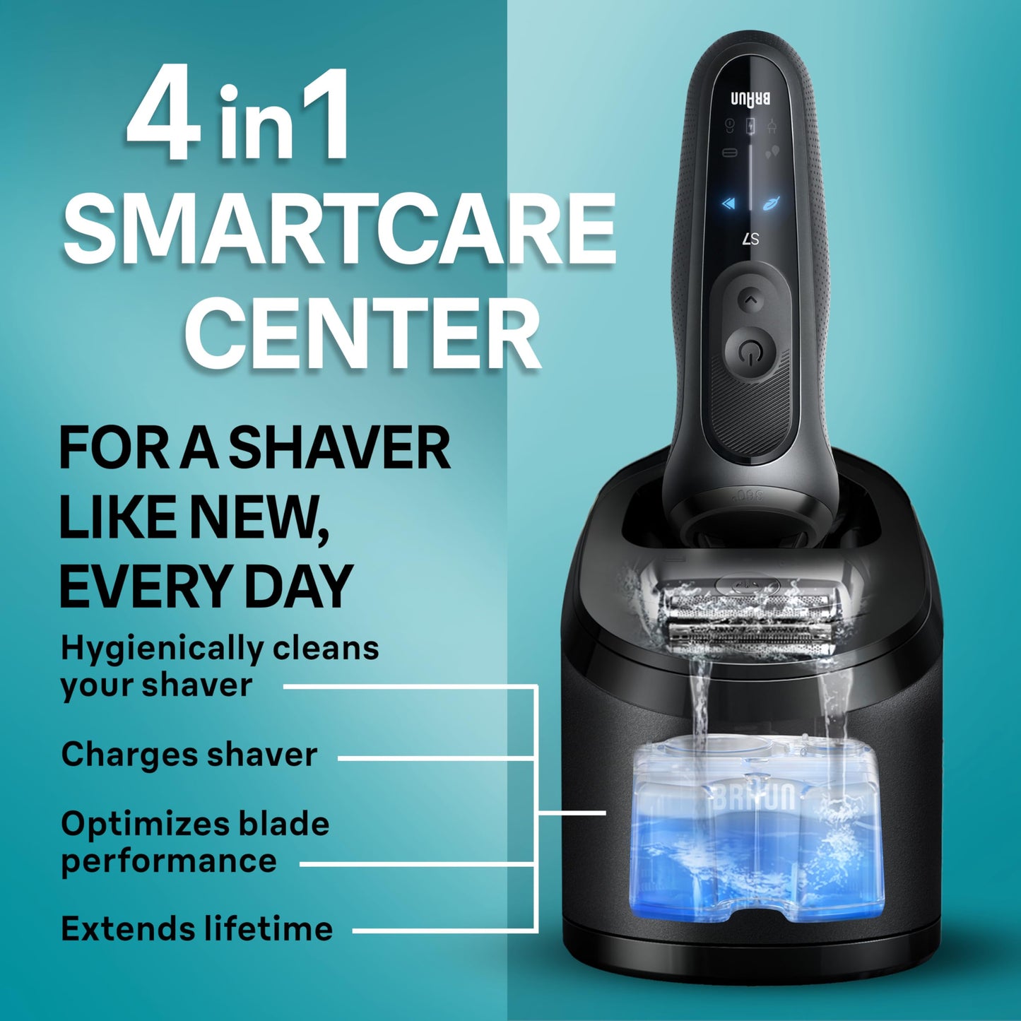 Braun Series 7 Electric Shaver for Men, Wet & Dry Foil Razor, 4-in-1 SmartCare Clean & Charge Center, Beard Trimmer Attachment, Stubble Attachment, Travel Case, Grey 7185cc