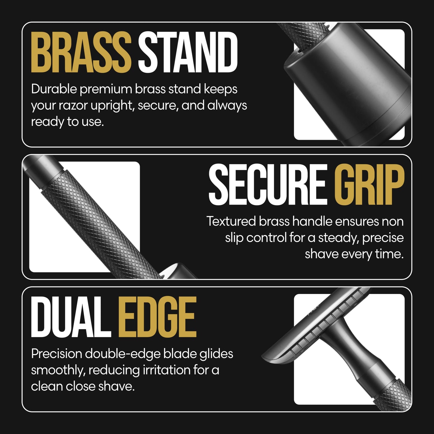 The Beard Struggle SEAX® Double Edge Safety Face Razor for Men with Premium Brass Stand