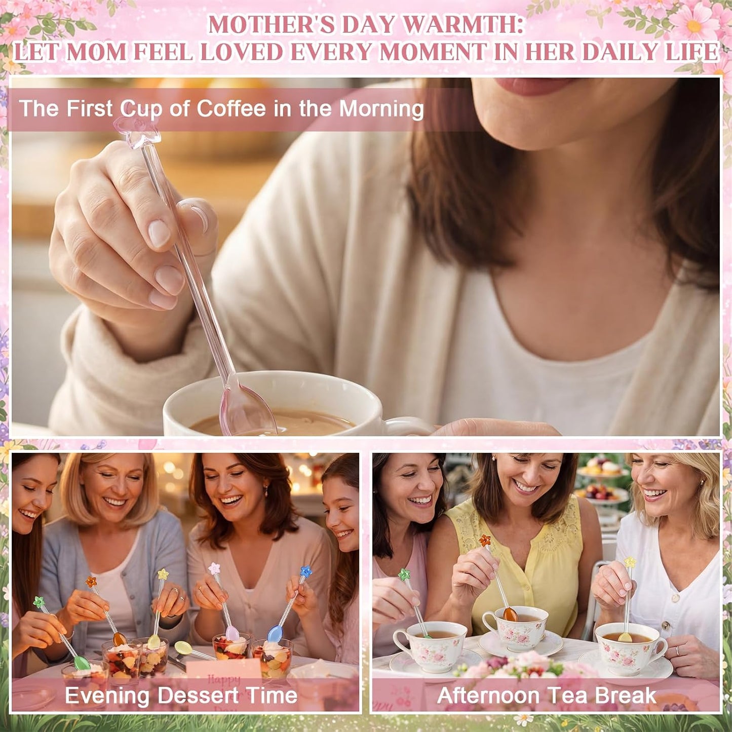 Mifoci 20 Sets Mother's Day Flower Glass Spoons - DIY Gifts for Mom | Includes Stirring Rods & Cards