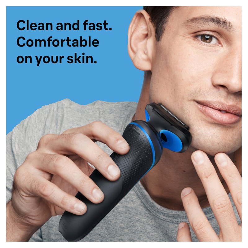 Braun Electric Shaver for Men, Series 5 5150cs, Wet & Dry Razor, Turbo Shaving Mode, Foil Shaver, with Beard Trimmer, Body Groomer and Charging Stand, Blue