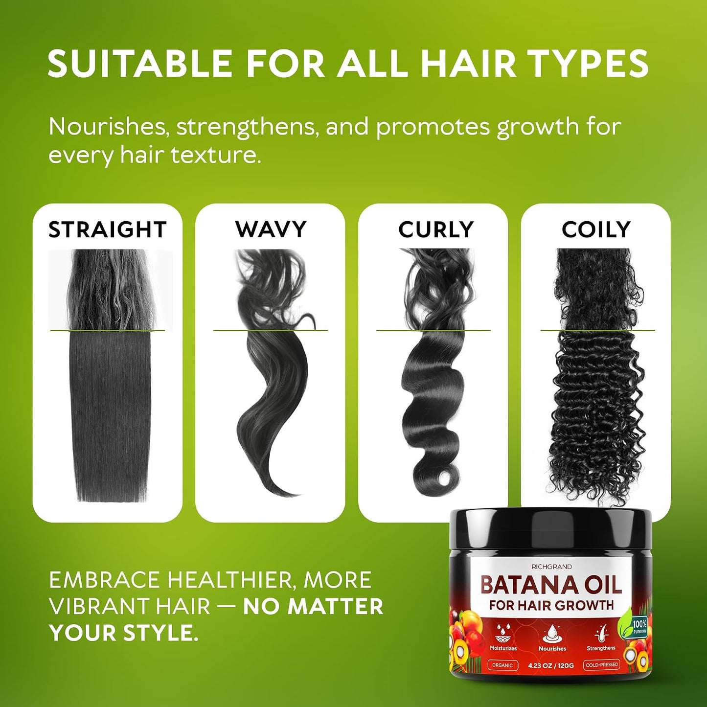 Batana Oil for Hair Growth - Organic Cold Pressed Hair Mask for Thicker Hair & Scalp Health | 4.23 oz