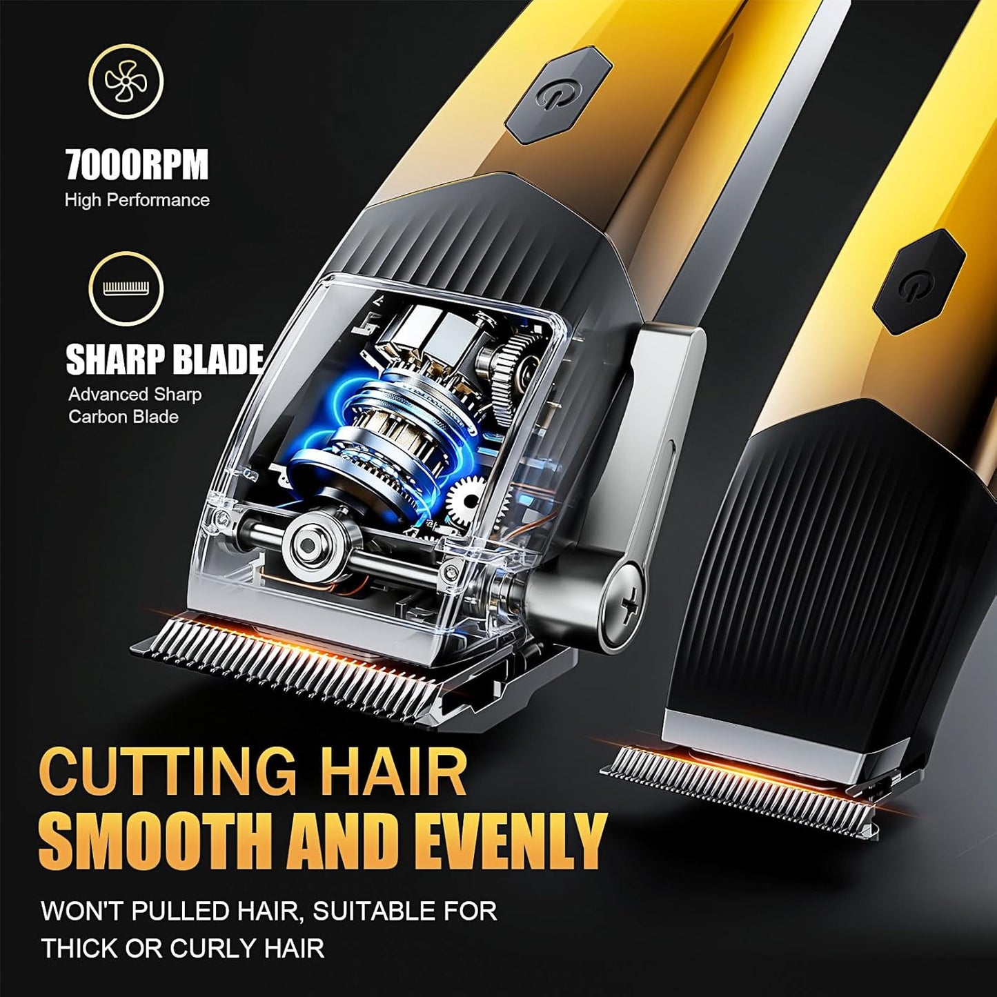 Professional Hair Clippers - 4 in 1 Men's Grooming Kit | Rechargeable Beard Trimmer & Shaver with Metal T-Blade, LED Display, Gold Finish