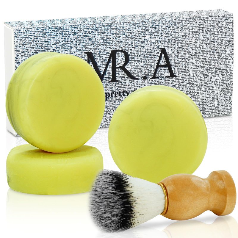 3Pack Shaving Soap for Men, Shaving Soaps Puck for Sensitive Skin, Unscented Shave Soap Bar, Rich Lasting Lather, Light Natural Scent