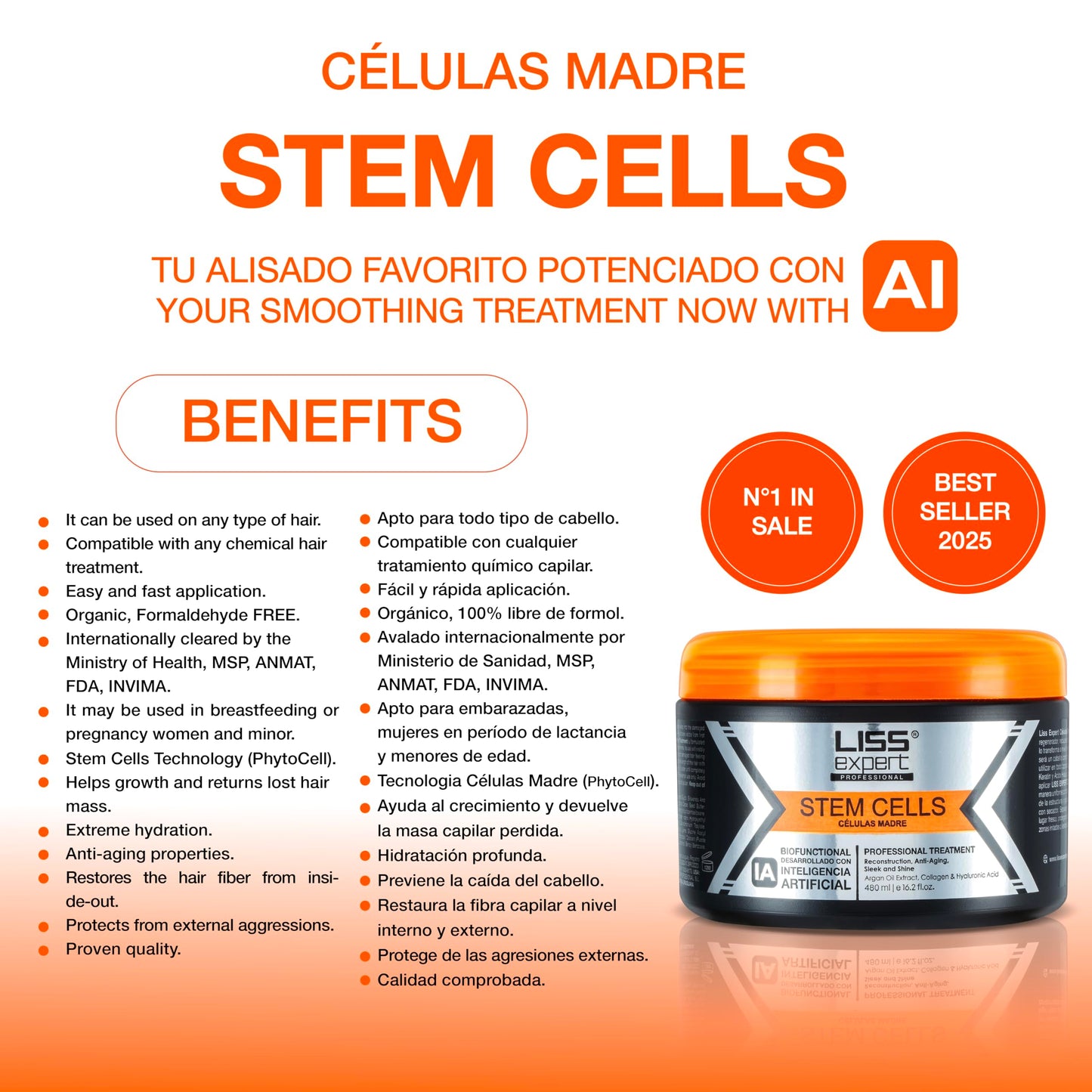 Liss Expert Stem Cells Smoothing Treatment 16 oz (LONG HAIR ) and Magic AI Mask, 8.45 oz Set Hyaluronic Acid, Collagen, Argan Oil, Keratin and Stem Cells plus our DIVINE OIL