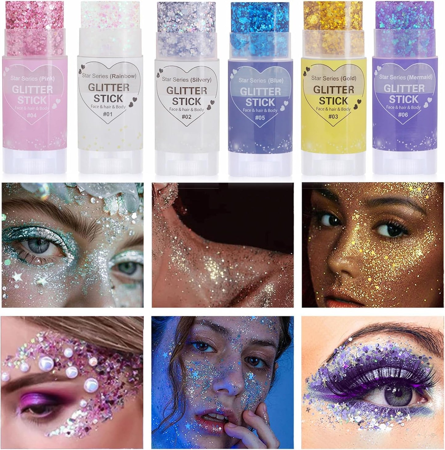 Hair Glitter Stick - Chunky Sequins for Rave & Concert | Waterproof Blue Face Glitter for Festivals & Halloween