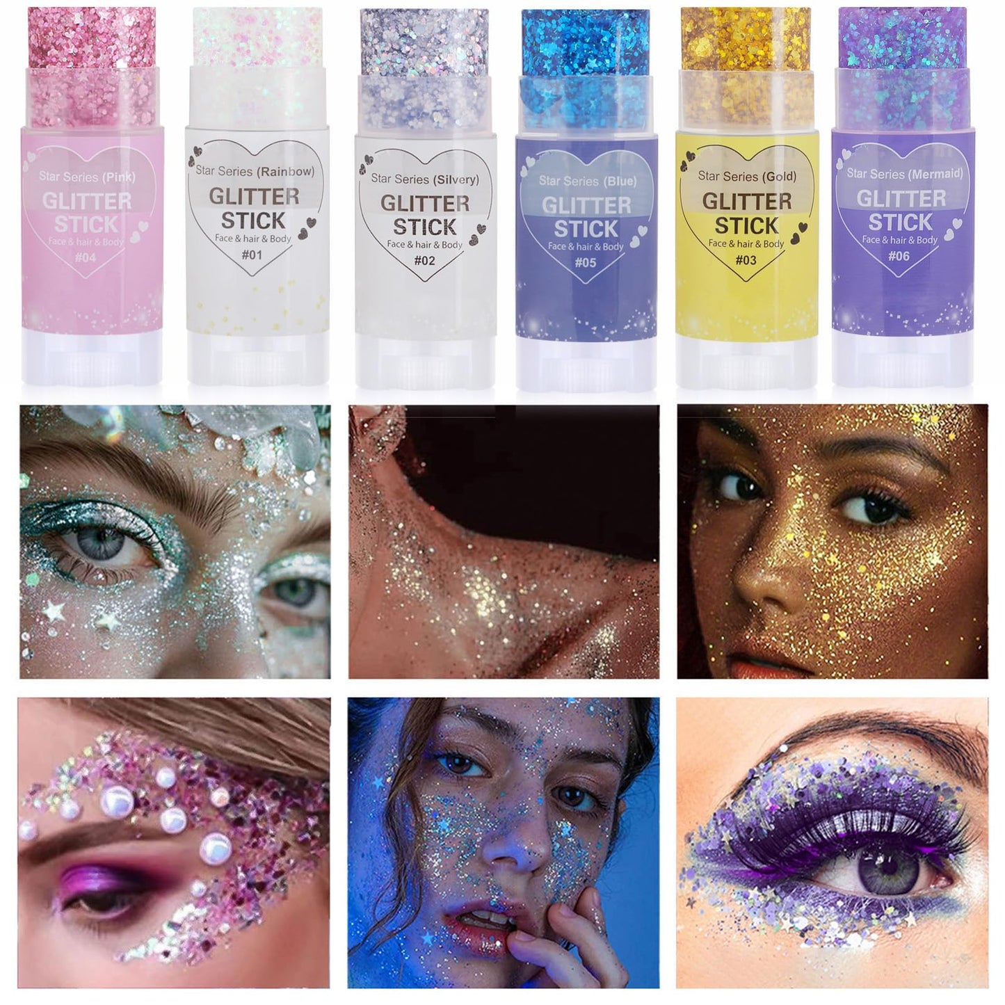 Paminify Blue Hair Glitter Stick,Royal Blue Face Glitter Stick,Singer Concert Body Glitter for Women, Rave Carnival Accessories Chunky Sequins,Waterproof Halloween Glitter Makeup for Sports Game Day