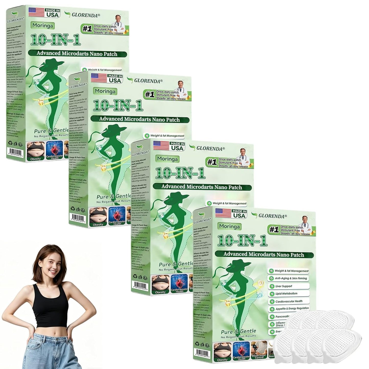 Moringa 10-in-1 Nano Microdarts Patch - Natural Skin Treatment for All Skin Types | 3 Boxes