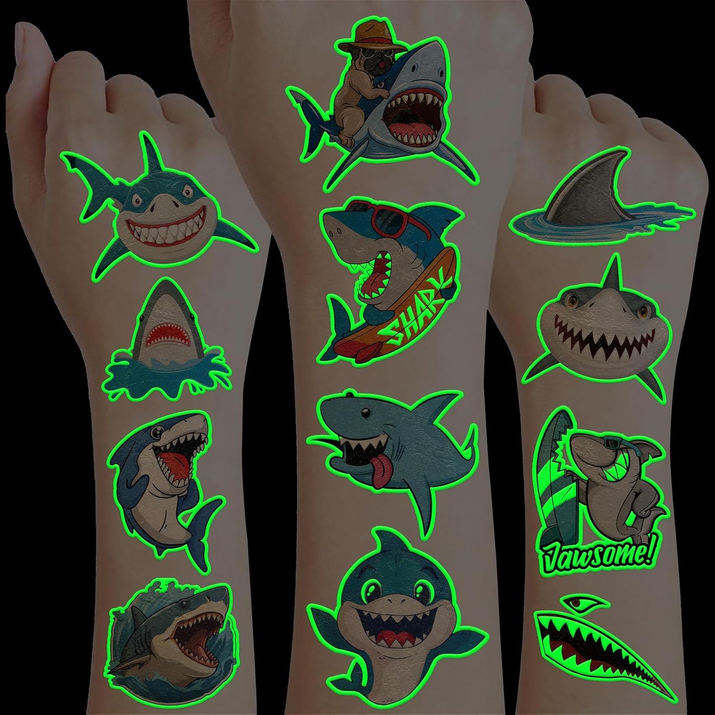 Glow In The Dark Shark Temporary Tattoos - 96 PCS Ocean Animal Party Decor | Fun Kids' Gifts & Rewards