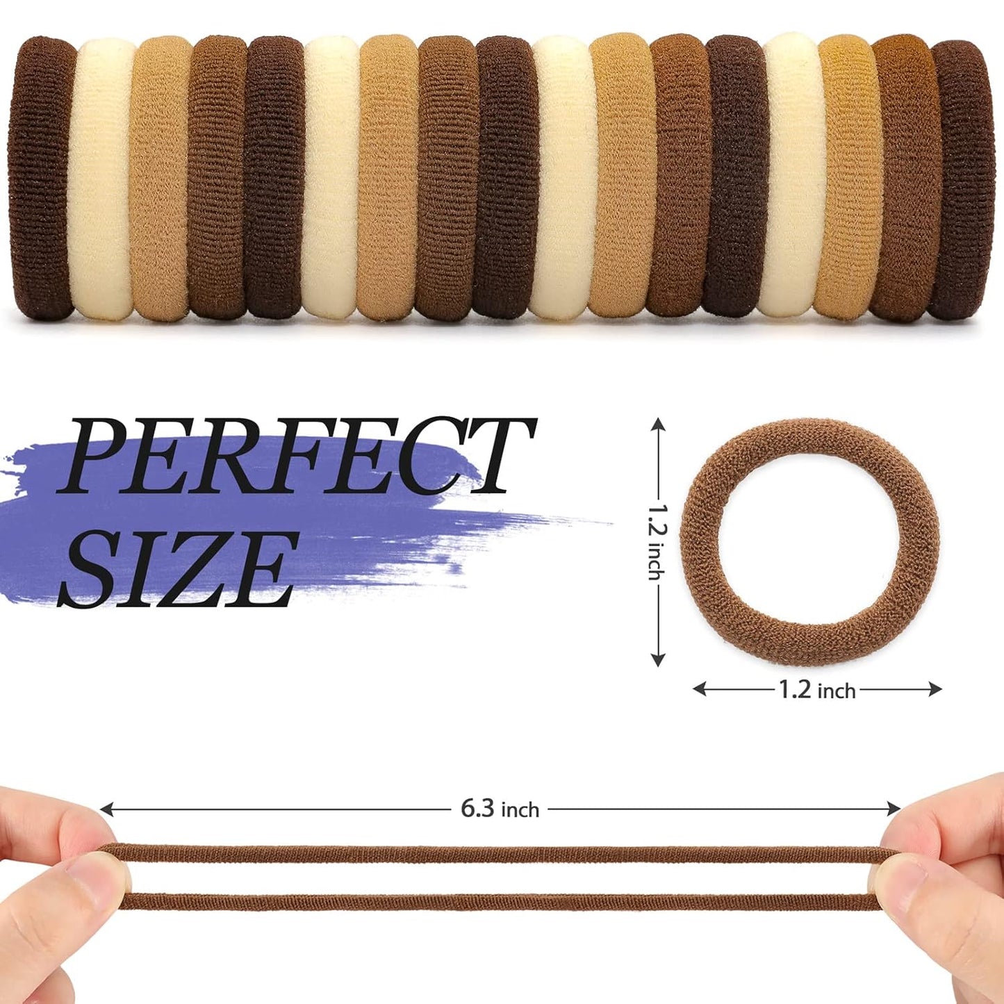 Brown Cotton Hair Ties - 100PCS Thick Elastic Ponytail Holders | No Crease, No Damage for Women & Kids