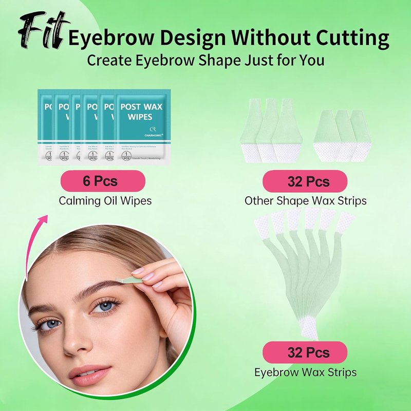 Eyebrow Wax Strips - 64 Pcs Natural Aloe Formula for Sensitive Skin | Hair Removal for Face, Upper Lip & Cheeks