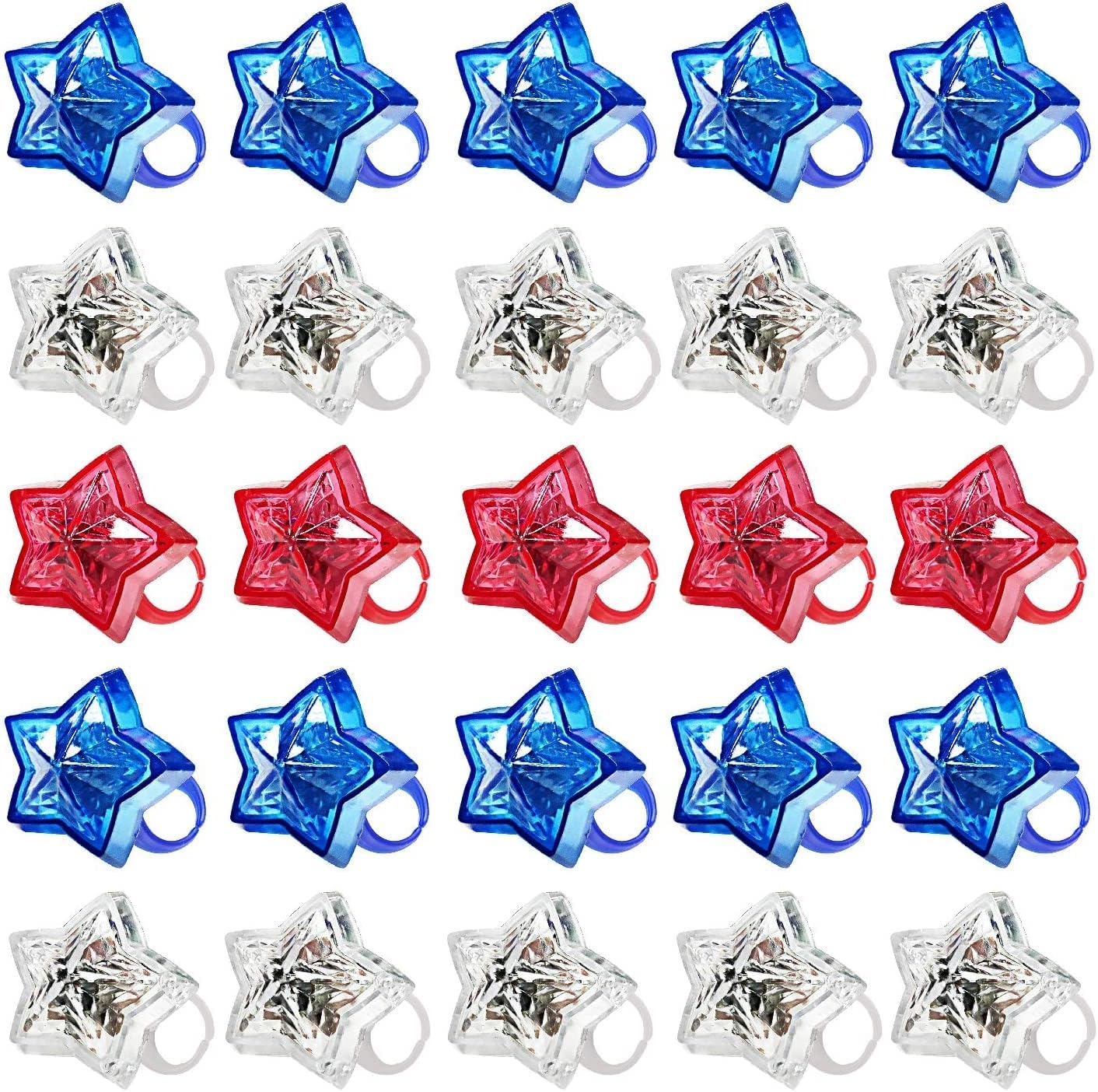 LED Light Up Star Rings - 24 PCS Patriotic Party Favors for 4th of July | Red, White & Blue Decorations