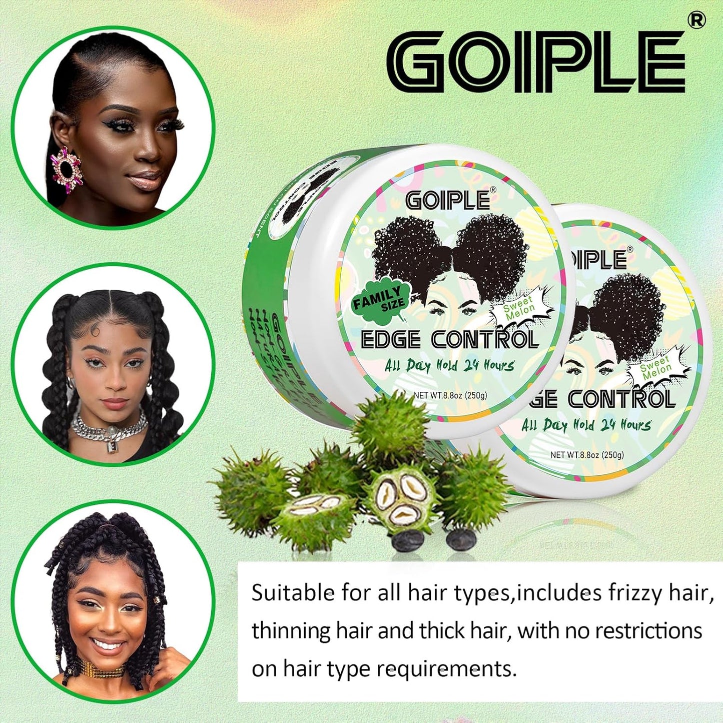 Edge Control Wax for Women - Strong Hold Non-Greasy Smoother Gel | 8.8 OZ Sweet Melon