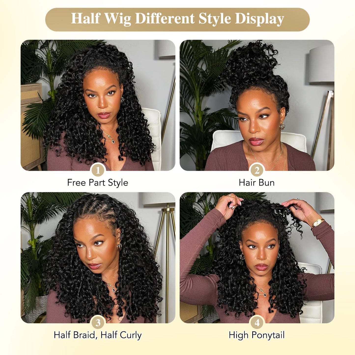Burmese Curly Human Hair Half Wig - 18 Inch 200% Density Glueless Deep Wave | Natural Color, Seamless Flip Over Design