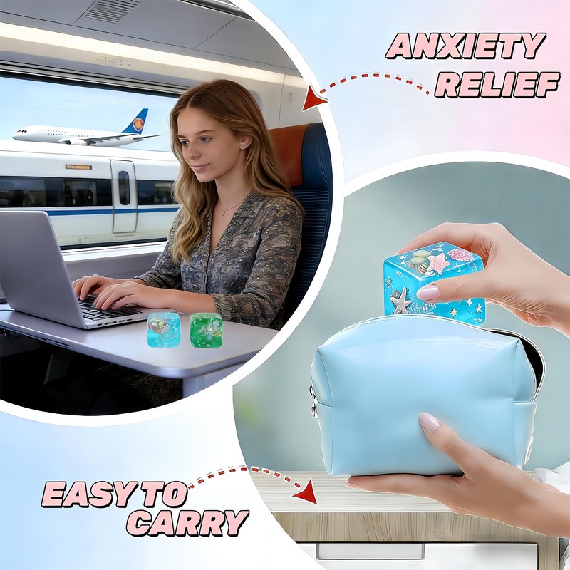 Ice Cube Cube Fidget Toys - Sensory Toys for Kids with Real Sea Shells, Squishy Fidget Toy for Kids & Adults | Non-Toxic Squeeze Ball for Anxiety, Focus & Calm for School, Office