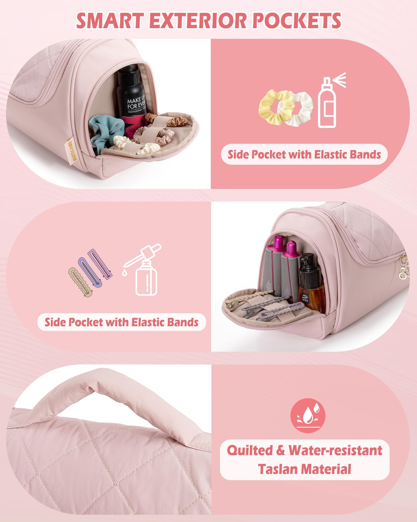 Marscamd Hair Tools Travel Bag Compatible with Dyson Airwrap Styler, Hair Tool Organizer with Hanging Hook for Multi-Stylers, Pink